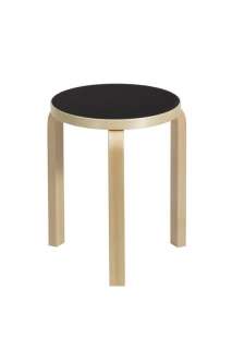 Artek - 60 Hocker - Gestell Birke - Sitz Linoleum schwarz - indoor