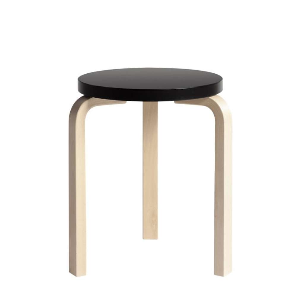 Artek - 60 Hocker - Gestell Birke - Sitz schwarz lackiert - indoor