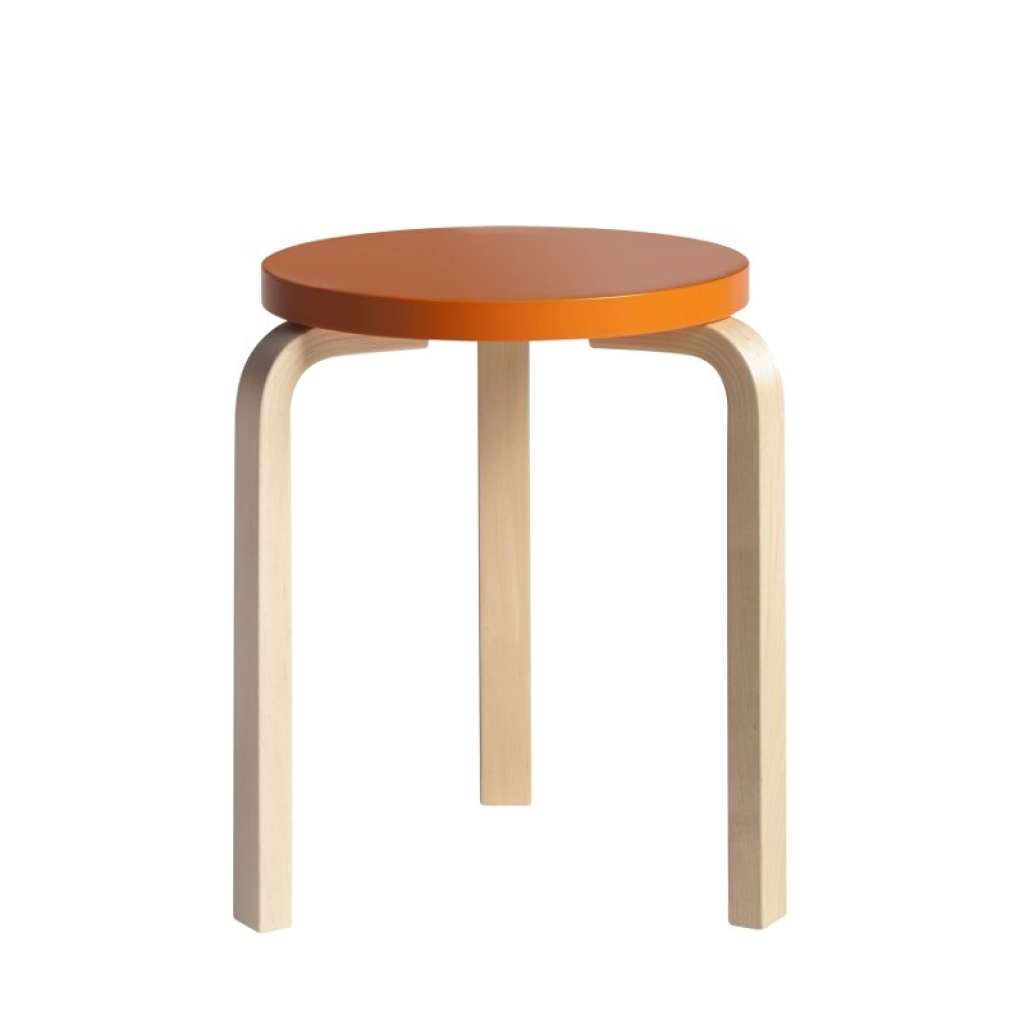 Artek - 60 Hocker - Gestell Birke - Sitz orange lackiert - indoor