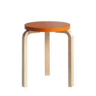 Artek - 60 Hocker - Gestell Birke - Sitz orange lackiert - indoor