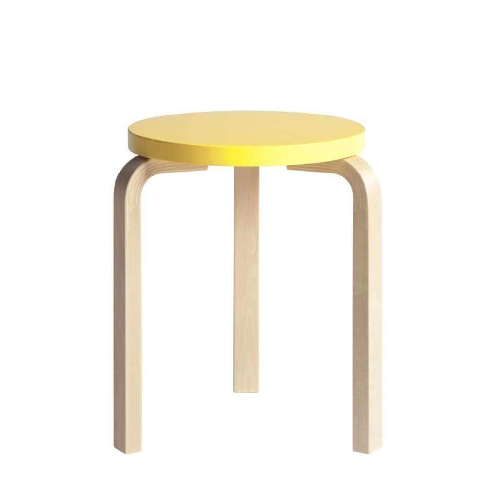 Artek - 60 Hocker - Gestell Birke - Sitz gelb lackiert - indoor