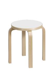 Artek - E60 Hocker - Gestell Birke - Sitz Laminat weiß - indoor