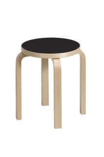 Artek - E60 Hocker - Gestell Birke - Sitz Linoleum schwarz - indoor