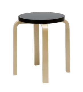 Artek - E60 Hocker - Gestell Birke - Sitz schwarz lackiert - indoor