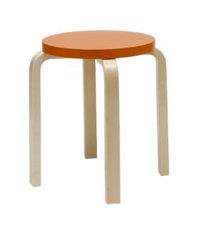 Artek - E60 Hocker - Gestell Birke - Sitz orange lackiert - indoor