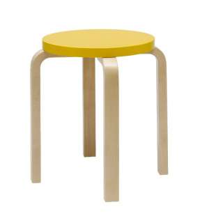 Artek - E60 Hocker - Gestell Birke - Sitz gelb lackiert - indoor