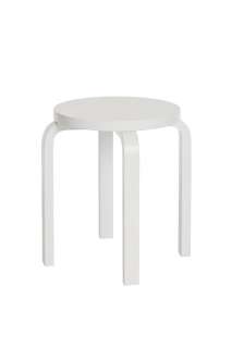 Artek - E60 Hocker - Gestell Birke weiß lackiert - Sitz Birke weiß lackiert - indoor