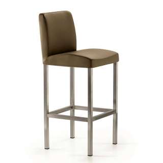 Küchenbarhocker in Taupe Kunstleder Silberfarben Edelstahl