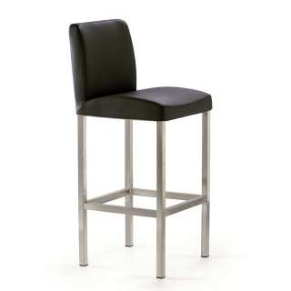 Design Barhocker in Schwarz und Silberfarben Edelstahl und Kunstleder