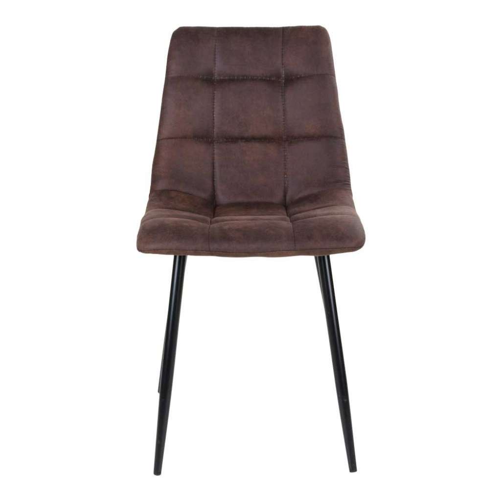 Esstisch Stühle aus Microfaser in Dunkelbraun Stahl in Schwarz (2er Set)