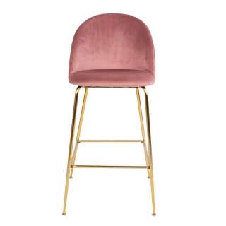 Tresenstühle in Rosa Samt Messingfarben Metall (2er Set)