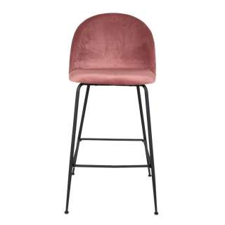 Samt Barstühle in Rosa 4-Fuß Gestell aus schwarzem Metall (2er Set)