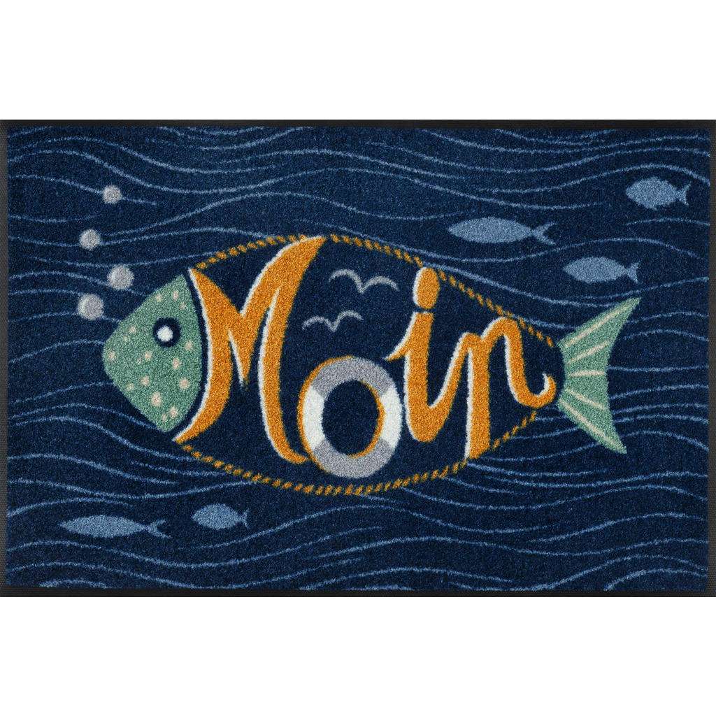 FUßMATTE 50/75 cm Texte Blau, Orange