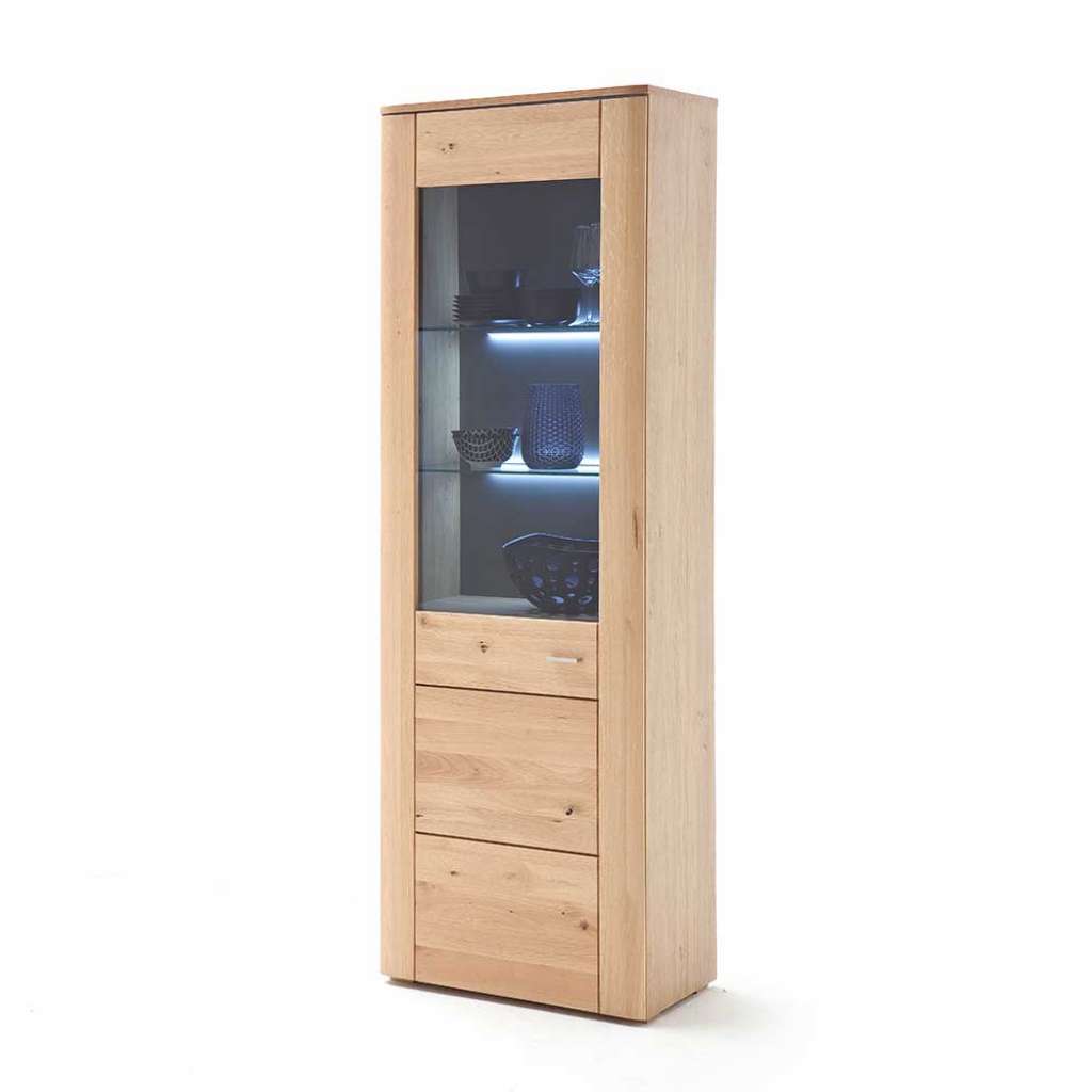 Vitrine in Eiche Bianco massiv geölt 65 cm breit