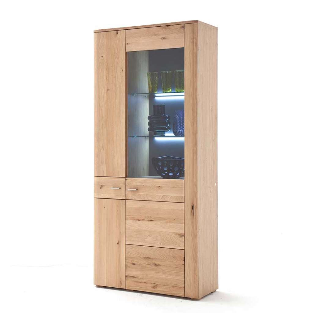 Wohnzimmervitrine in Eiche Bianco massiv geölt 90 cm breit