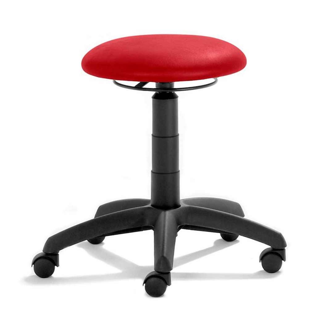 Arbeitsdrehhocker in Rot und Schwarz Kunstleder höhenverstellbar