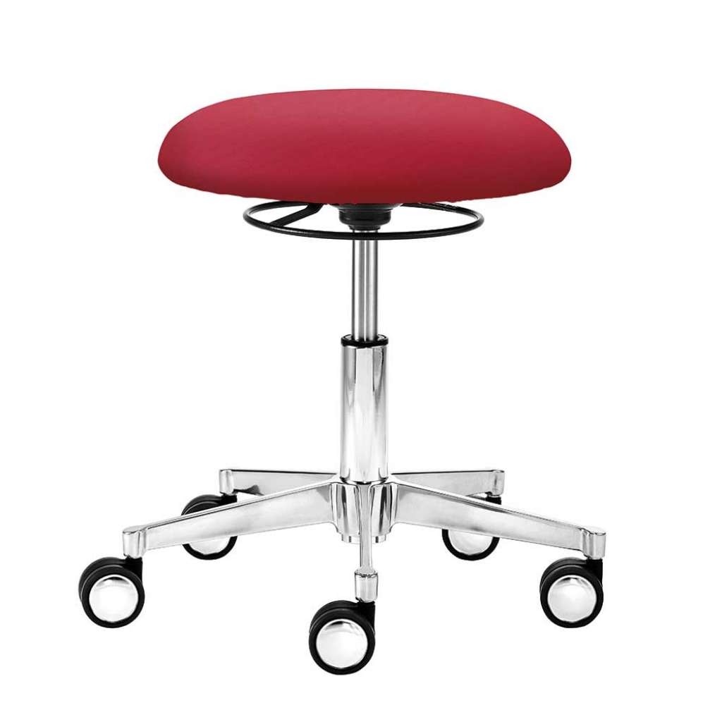 Rollbarer Sitzhocker in Rot Webstoff höhenverstellbar