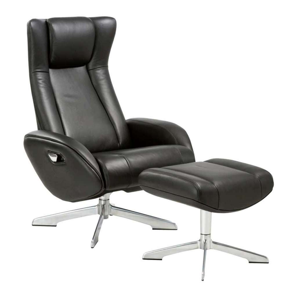 Relaxsessel in Schwarz Echtleder Fußhocker (2-teilig)