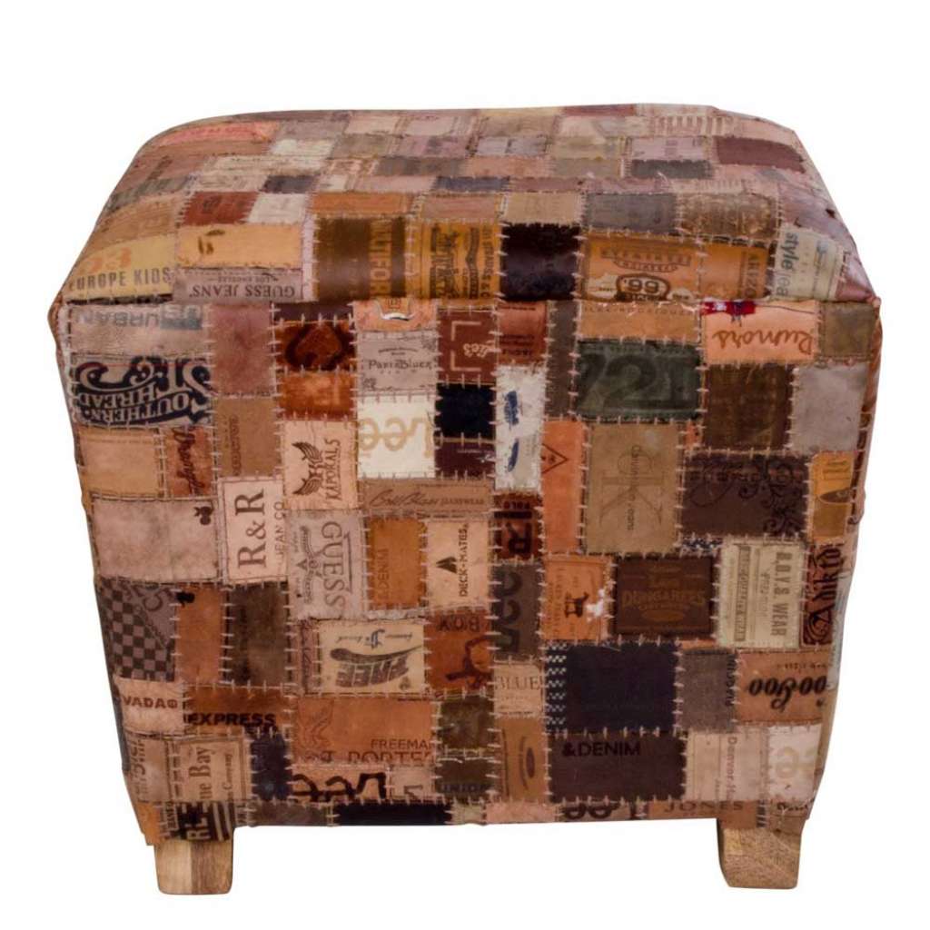 Vintage Polsterhocker mehrfarbig Patchworkmuster