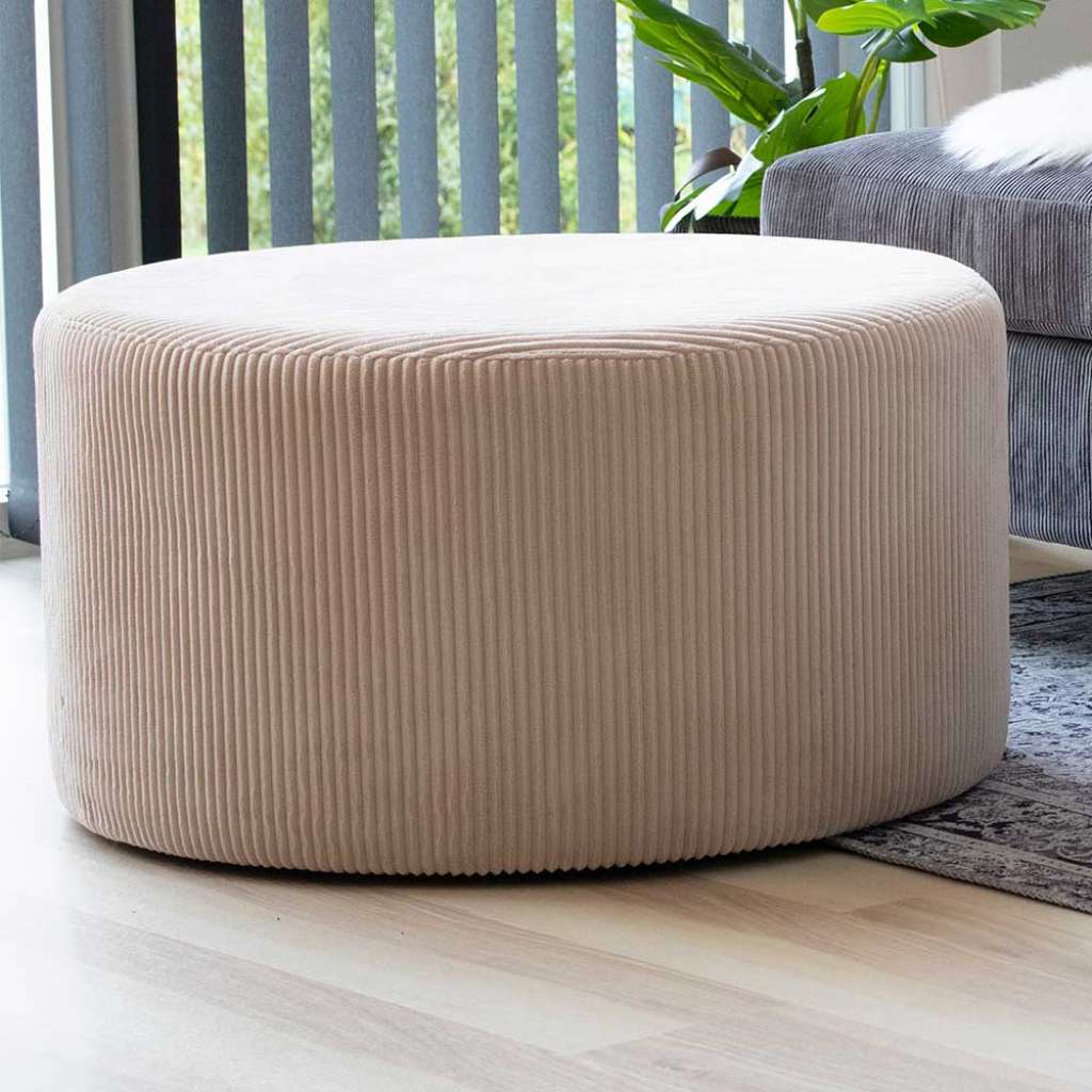 Pouf in Beige Cordstoff rund
