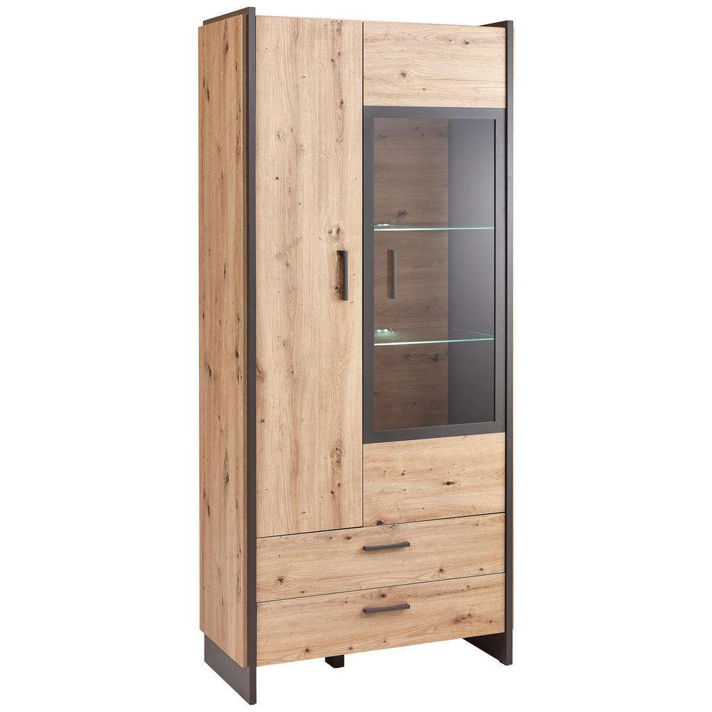 VITRINE Grau, Eichefarben