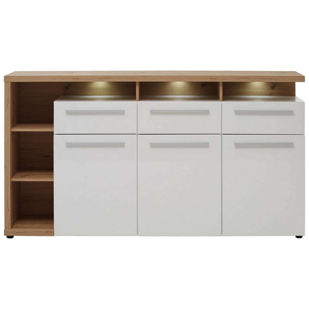 SIDEBOARD Hochglanz, tiefgezogen, Melamin Weiß, Eichefarben