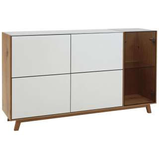 SIDEBOARD Eiche mehrschichtige Massivholzplatte (Tischlerplatte), Pakkaholz matt, Satinlack Weiß, Eichefarben