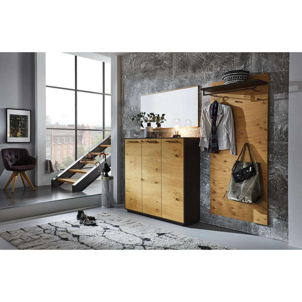 SCHUHSCHRANK Balkeneiche furniert lackiert Anthrazit, Eichefarben