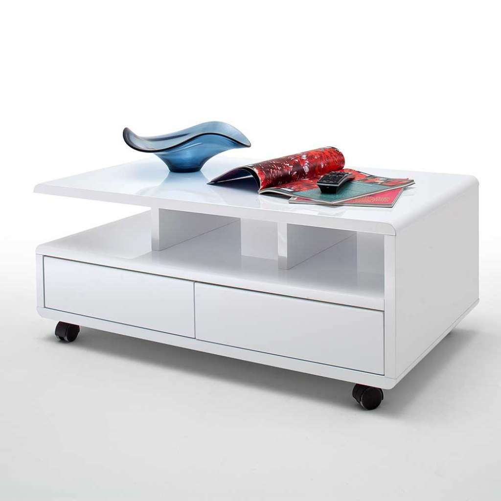 Rollen Couchtisch in Weiß Hochglanz 100 cm breit