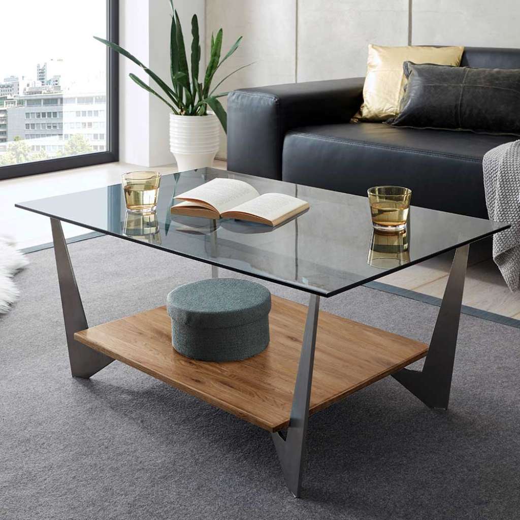 Couchtisch mit Rauchglasplatte 90 cm breit