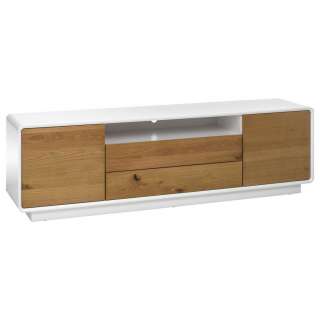 LOWBOARD Eiche, Eukalyptusholz furniert, teilmassiv, Hartholz matt, lackiert Weiß, Eichefarben