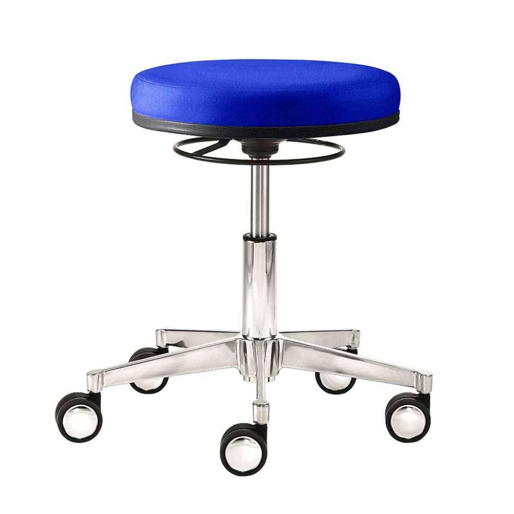 Arbeitsdrehhocker in Blau Webstoff Gasdruck