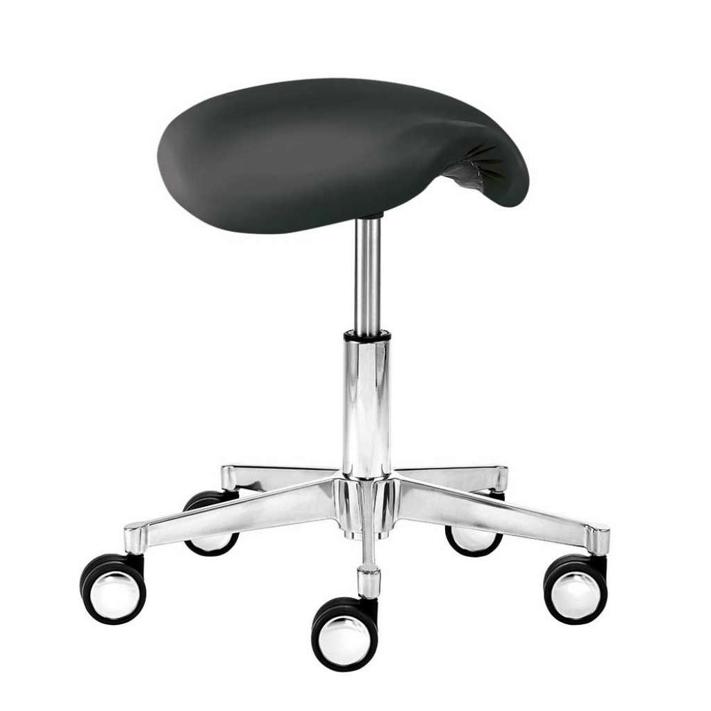 Arbeitsdrehhocker in Schwarz Kunstleder Aluminium