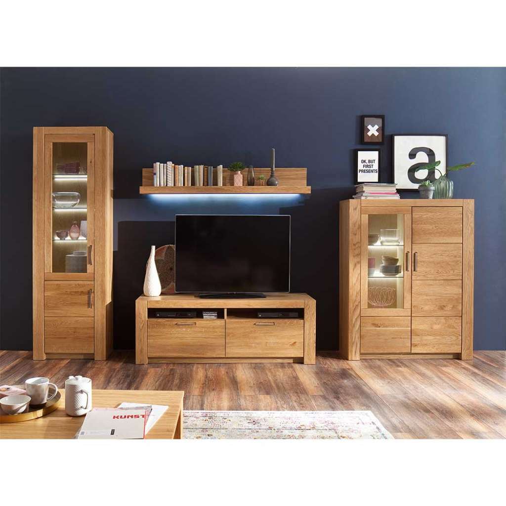Schrankwand aus Wildeiche teilmassiv 205 cm hoch (4-teilig)