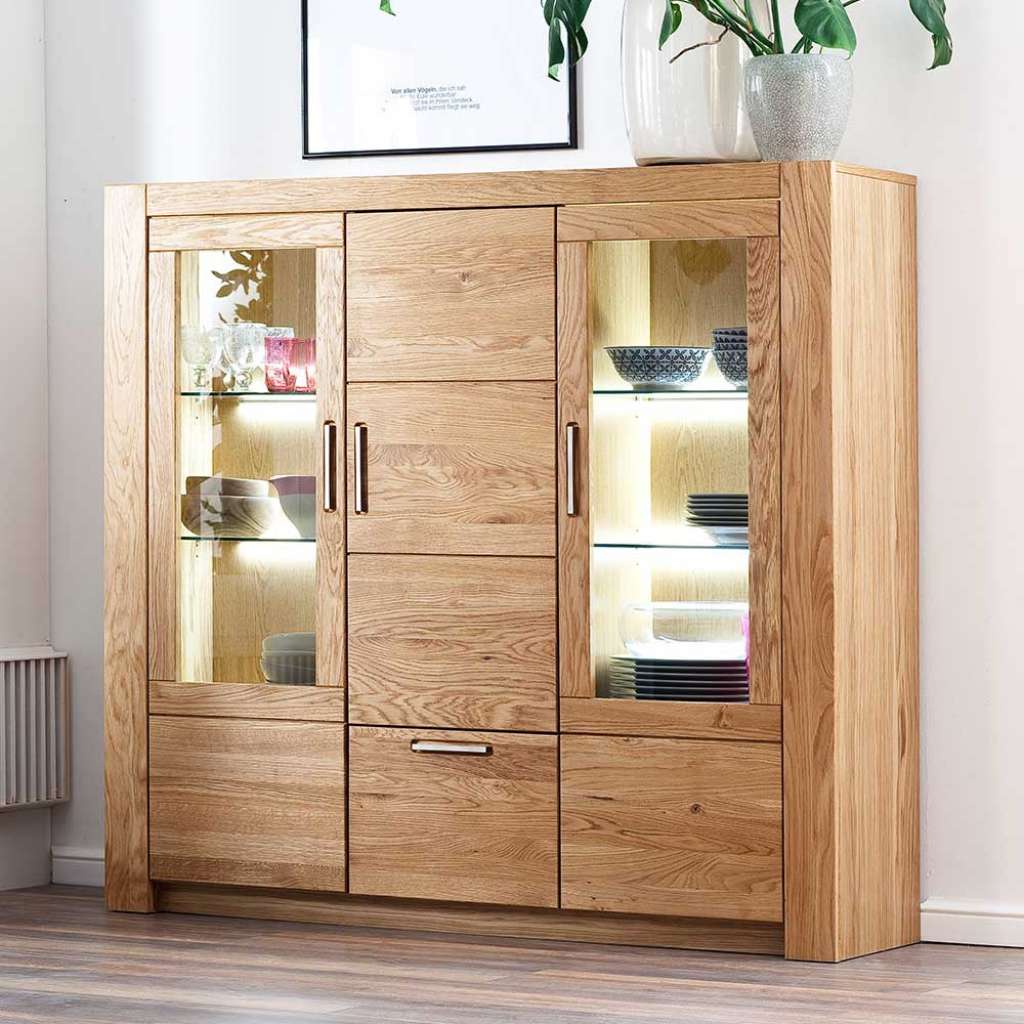 Highboard Vitrine aus Wildeiche teilmassiv modern