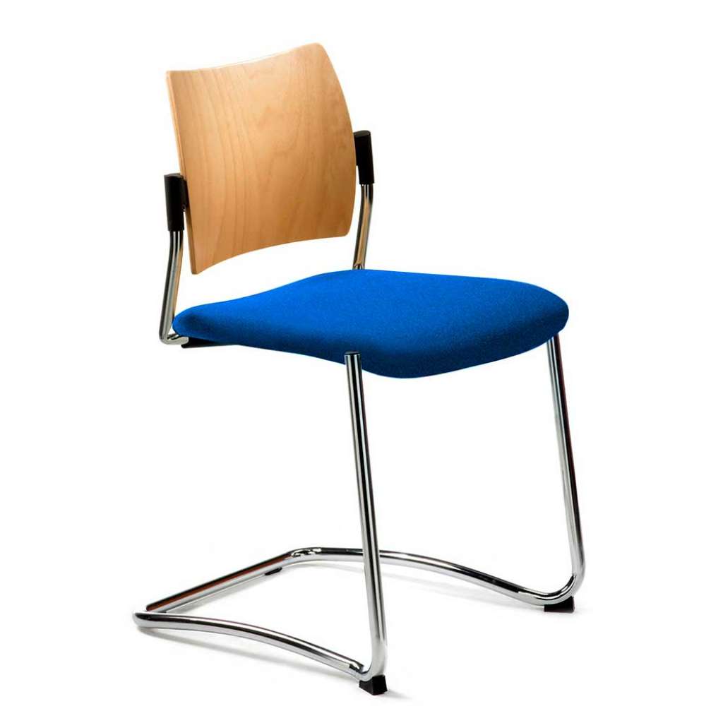 Freischwinger Sessel in Blau und Buchefarben modern