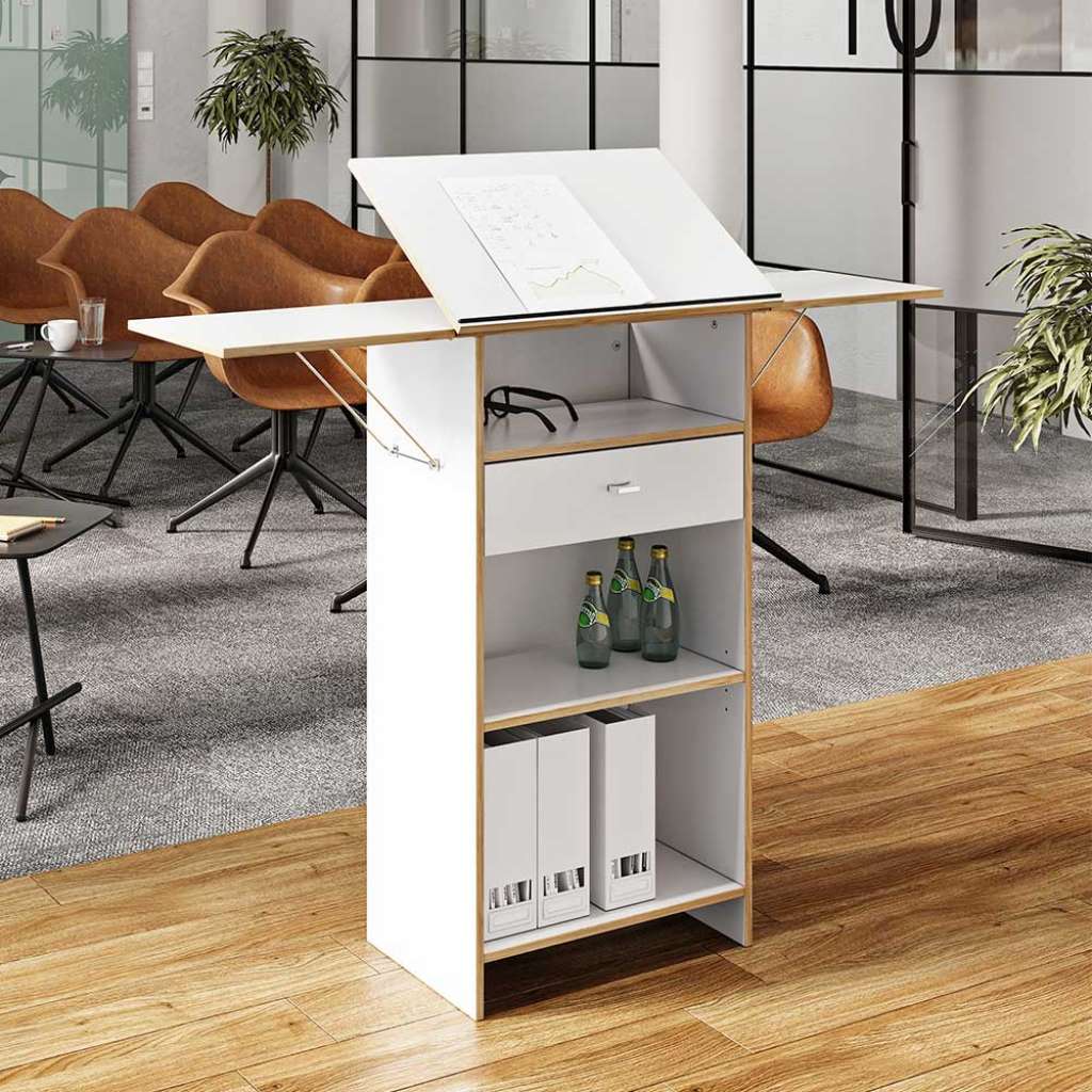 Stehpult in Weiß und Wildeichefarben 140 cm breit