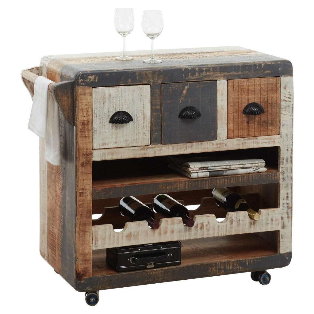 BAR Mangoholz massiv geölt Blau, Naturfarben, Weiß