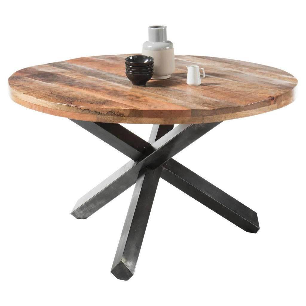 ESSTISCH Mangoholz massiv rund Naturfarben