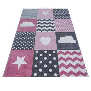 KINDERTEPPICH 120/170 cm Grau, Weiß, Pink