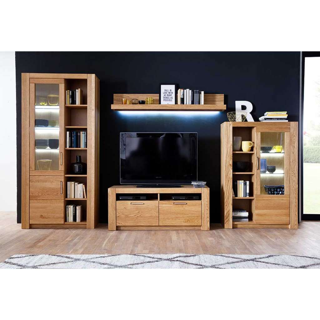Wohnwand aus Wildeiche Massivholz modern (4-teilig)
