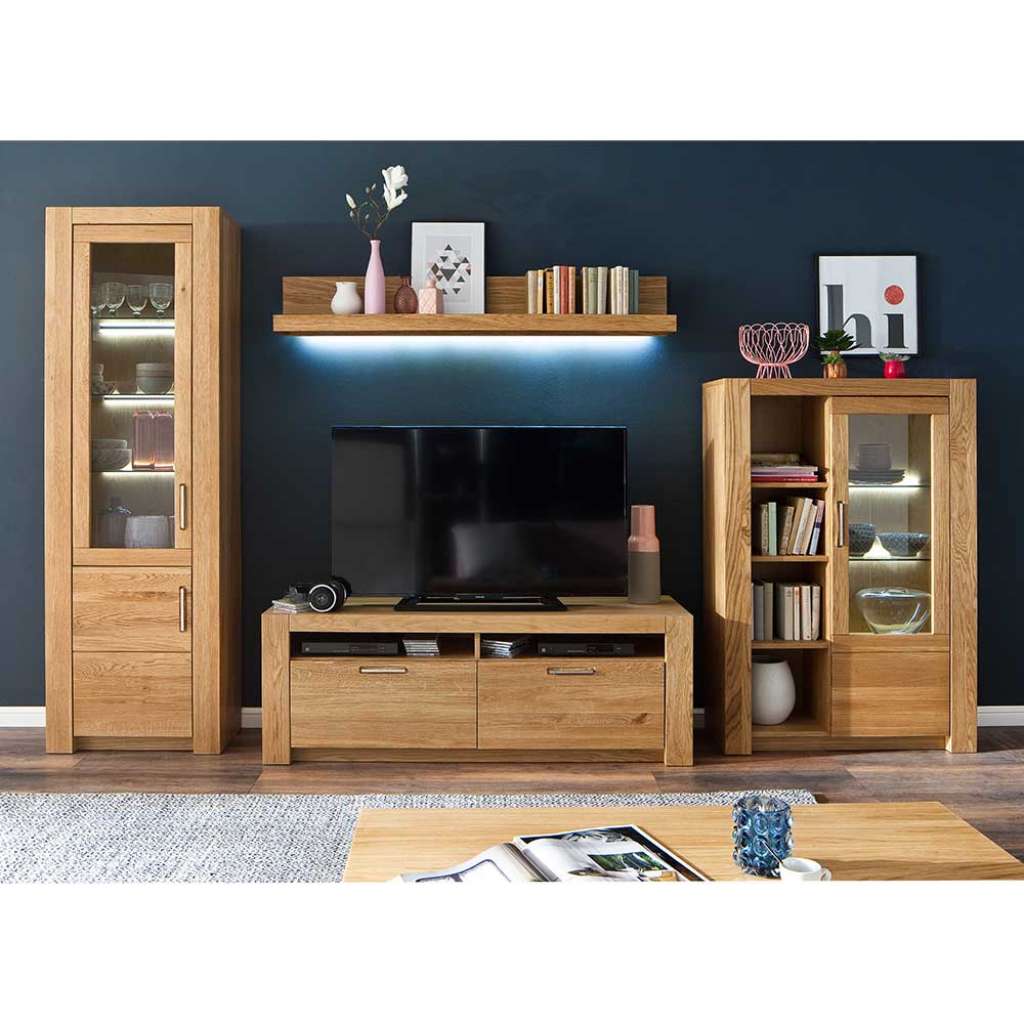 Wohnzimmer Anbauwand aus Wildeiche Massivholz modern (4-teilig)