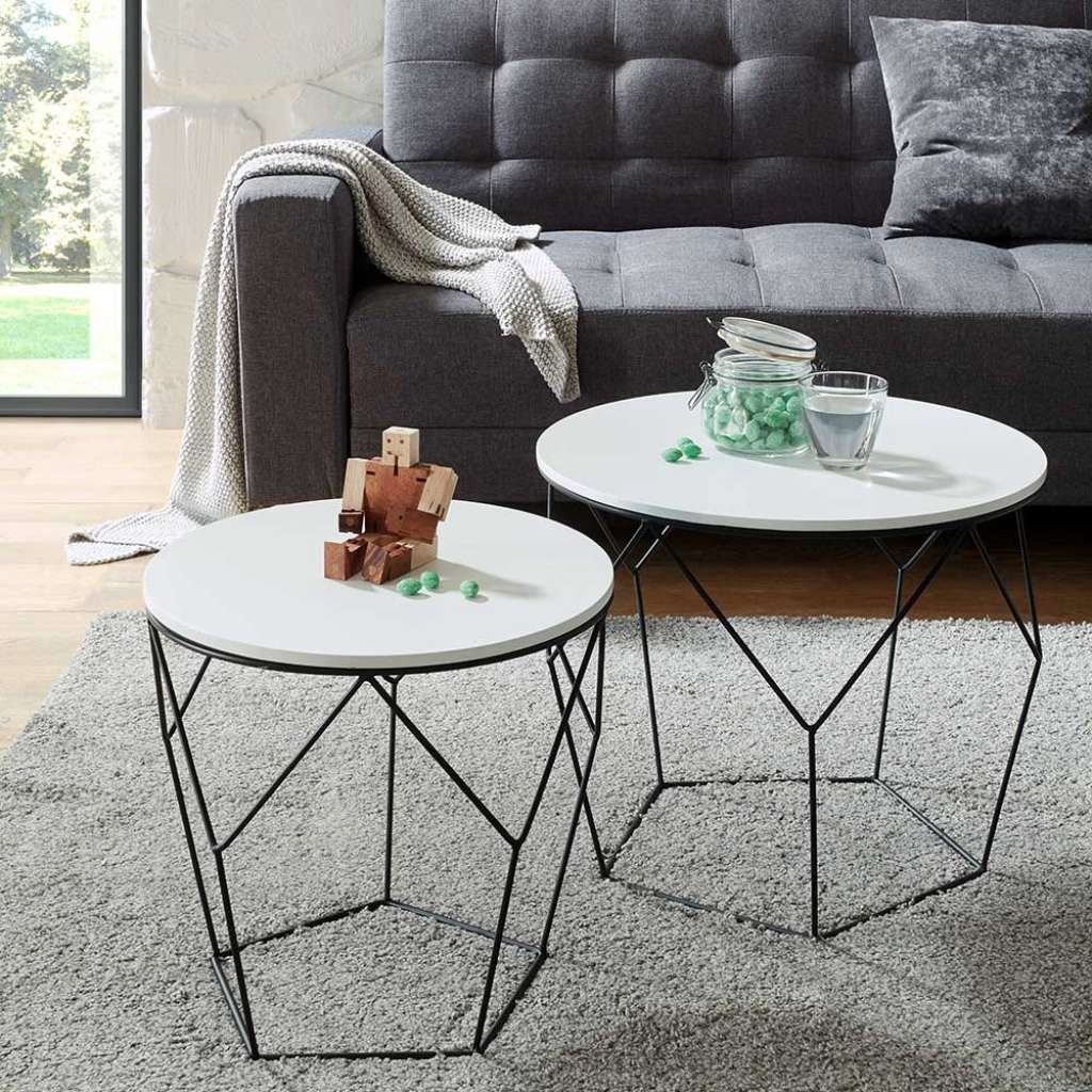 Rundes Sofatisch Set in Schwarz und Weiß Skandi Design (2-teilig)