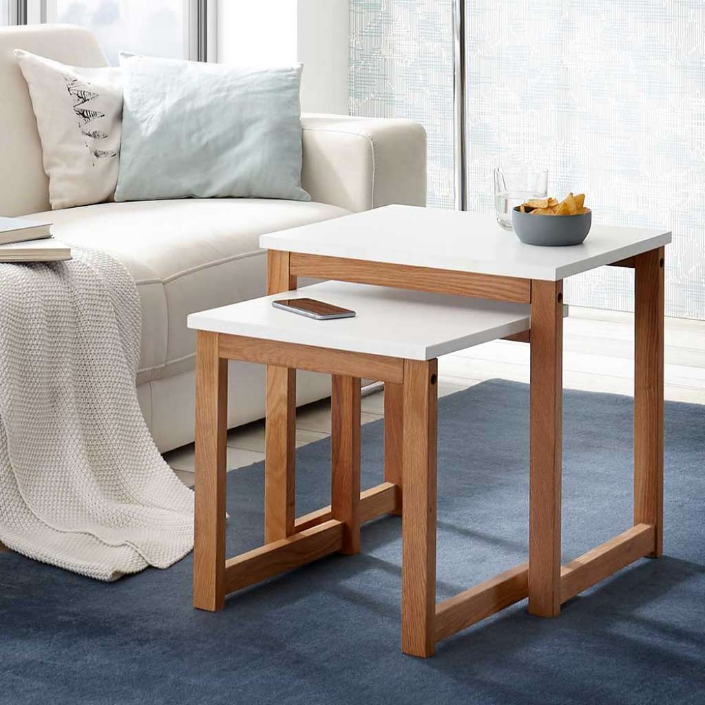 Zweisatztisch in Weiß Eiche teilmassiv Skandi Design (2-teilig)