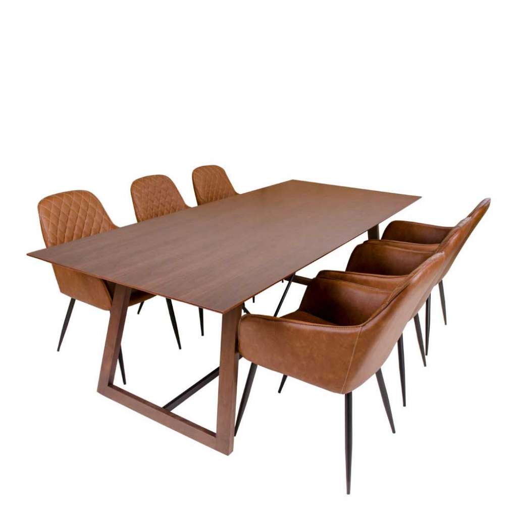 Essgruppe in Walnussfarben und Cognac Braun 6 Stühle (7-teilig)