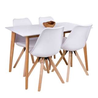 Sitzgarnitur für Esszimmer Weiß und Holz Naturfarben (5-teilig)
