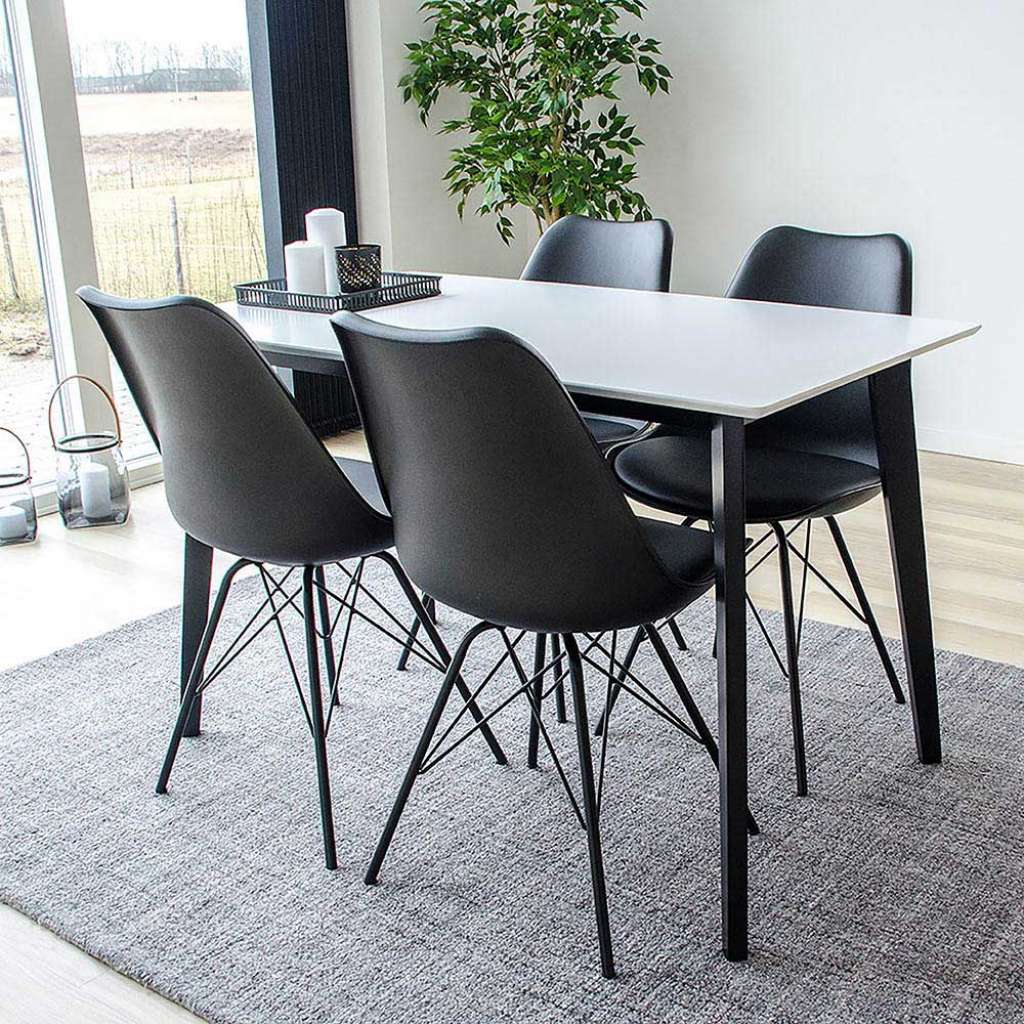 Esszimmer Sitzgruppe in Schwarz und Weiß vier Schalenstühlen (5-teilig)