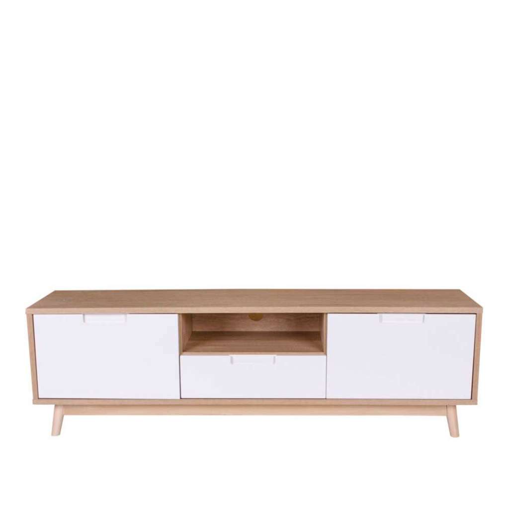 TV Board in Weiß Kiefer teilmassiv Skandi Design