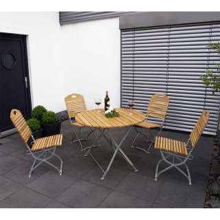 Terrassen Sitzgruppe aus Robinie Massivholz und Stahl klappbar (5-teilig)