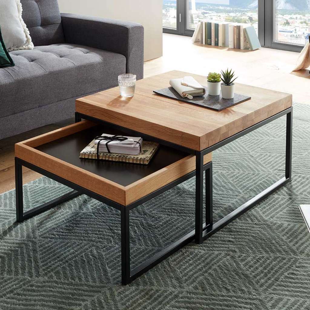 Sofatisch Set in Schwarz Asteiche Massivholz (2-teilig)